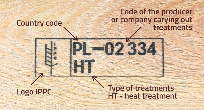 Marked wooden pallet with IPPC certificate