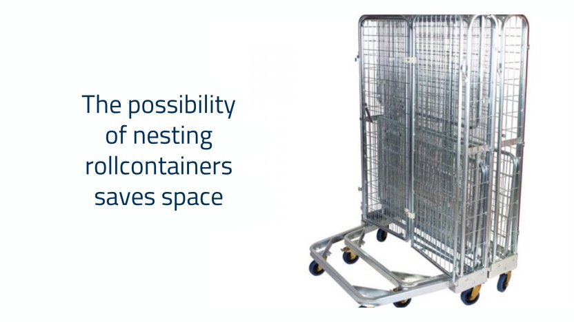 Nesting rollcontainers means placing them one in the other to save space